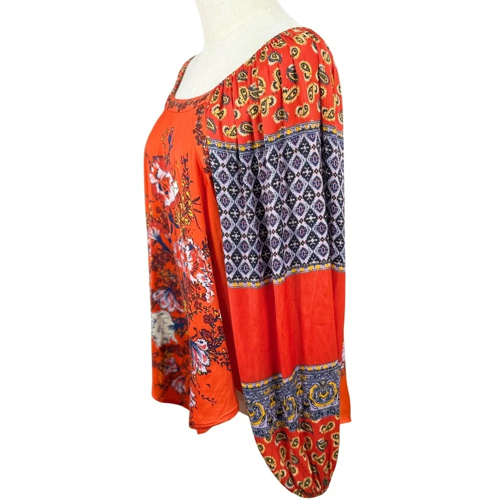 EUC Free People Positano Blouse S Floral Paisley Balloon Sleeve Boho Festival‎